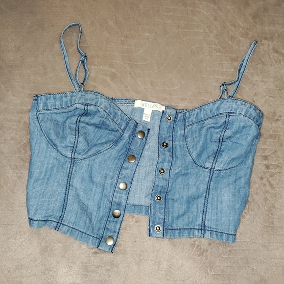 Delia's | Snap Up Denim Bustier Cropped Top Size XS - Picture 3 of 9